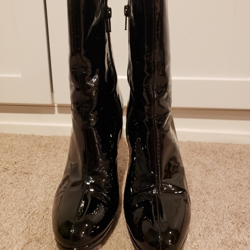 Stuart Weitzman Apollo Black Patent Leather Mid Calf Boots Size 8 - Picture 3 of 8